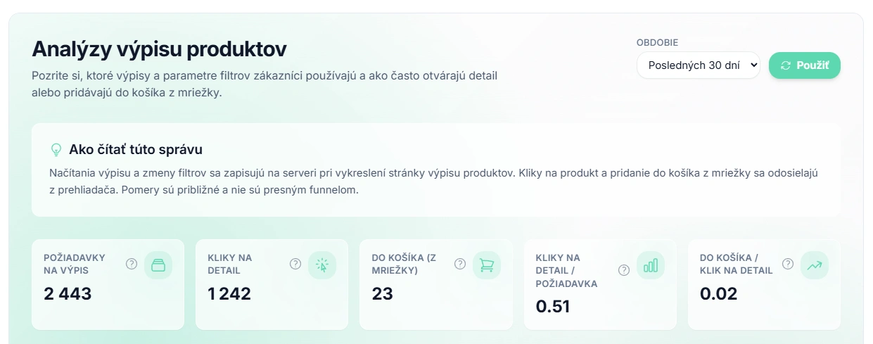 Analýza výpisov produktov a konverzie z mriežky