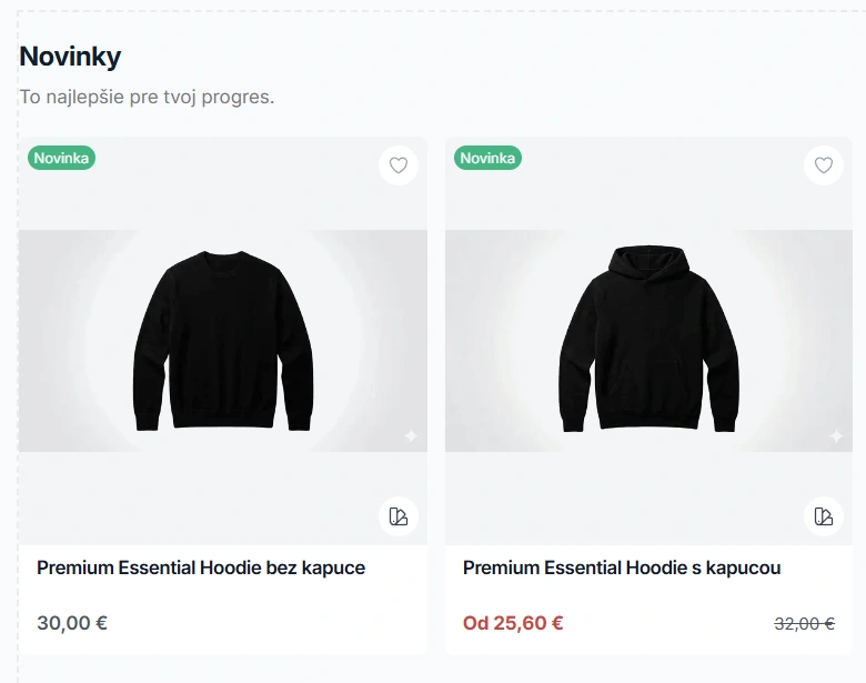 Produktová mřížka v editoru — Novinky s několika produktovými kartami